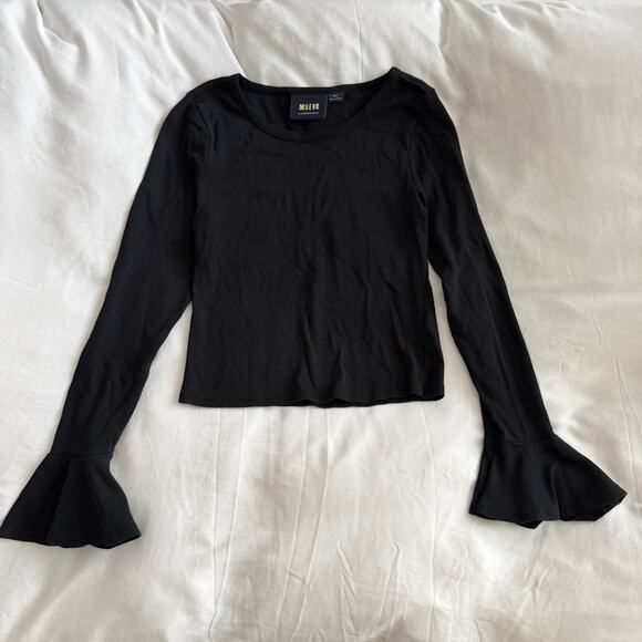 Anthropologie Mauve Black Cotton Scoop Neck Flutter Bell Sleeve Top S - Picture 1 of 4